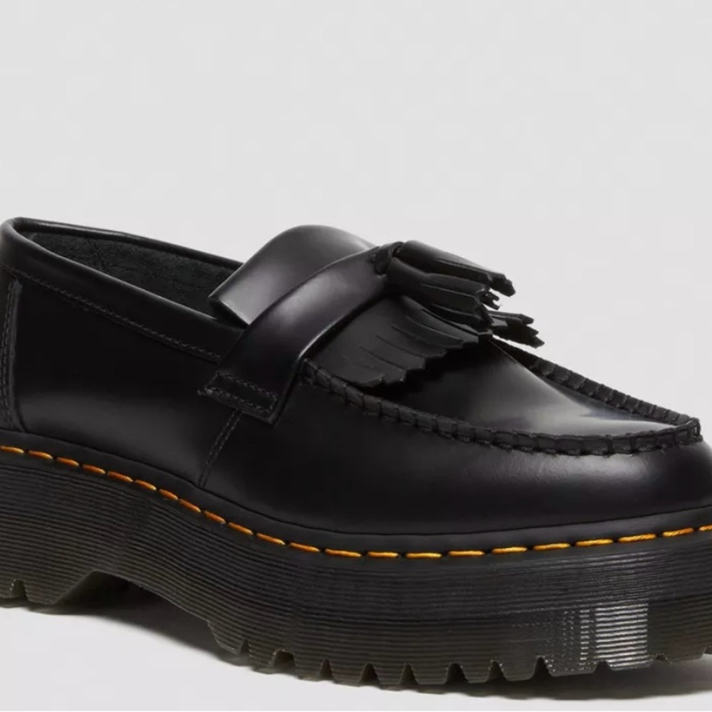 Black Leather Loafers with Tassel Detailing dr. Martens